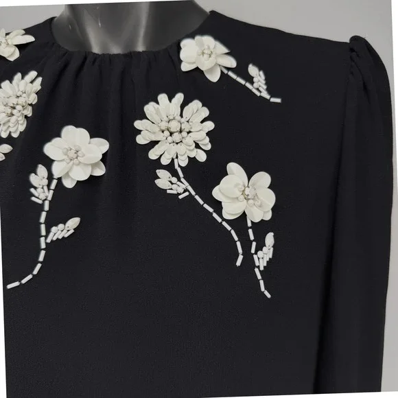 PRADA ASOTV Glamoretti Black Floral Beaded Embellished 3/4 Sleeve Blouse IT 42 - Picture 6 of 16